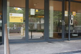 The doors of the alternative entrance of the Buys Ballot Building (main entrance through Victor J. Koningsberger Building)